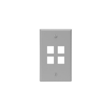 LEVITON 4-Port Wallplate, Quickport, Grey 41080-4GP